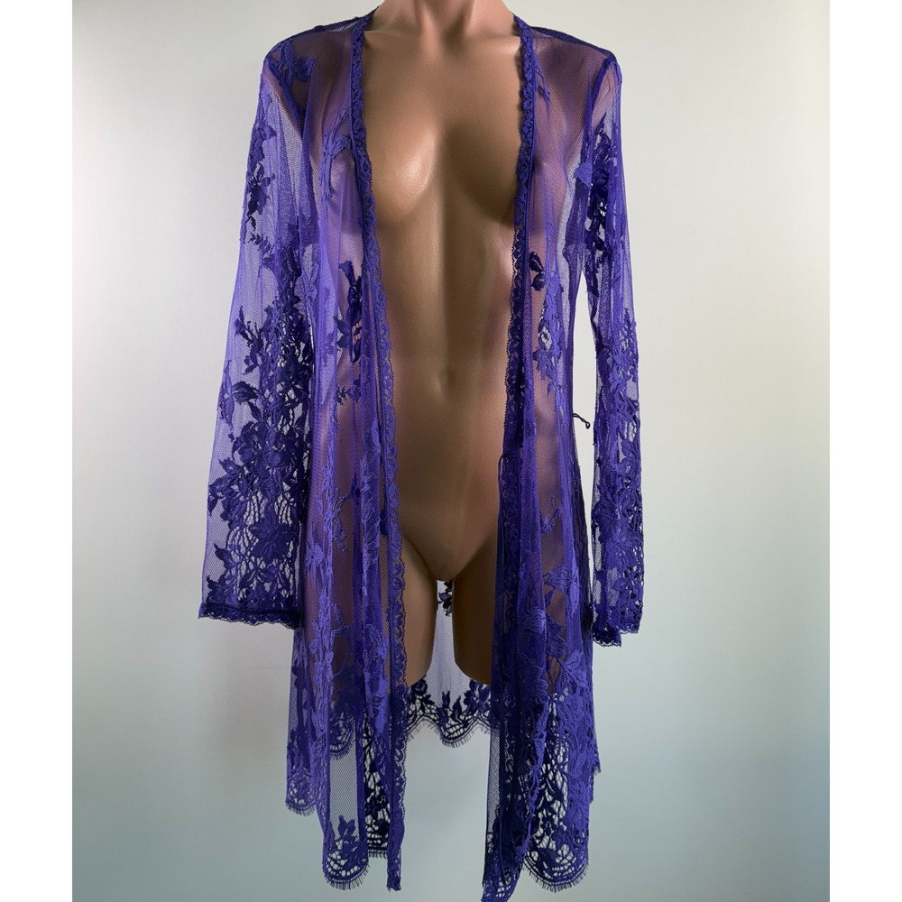 Victoria’s Secret One Piece Fishnet Floral Mesh Lace Robe w/o Belt Purple XS NWT